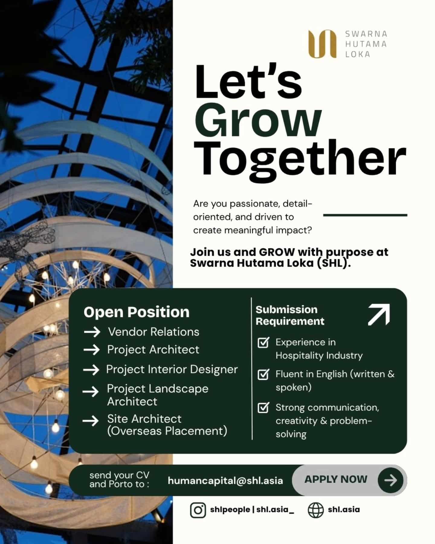 Lowongan Kerja Project Architect, Interior & Landscape di Swarna Hutama Loka (SHL) - Semarang (Ada Penempatan Luar Negeri)